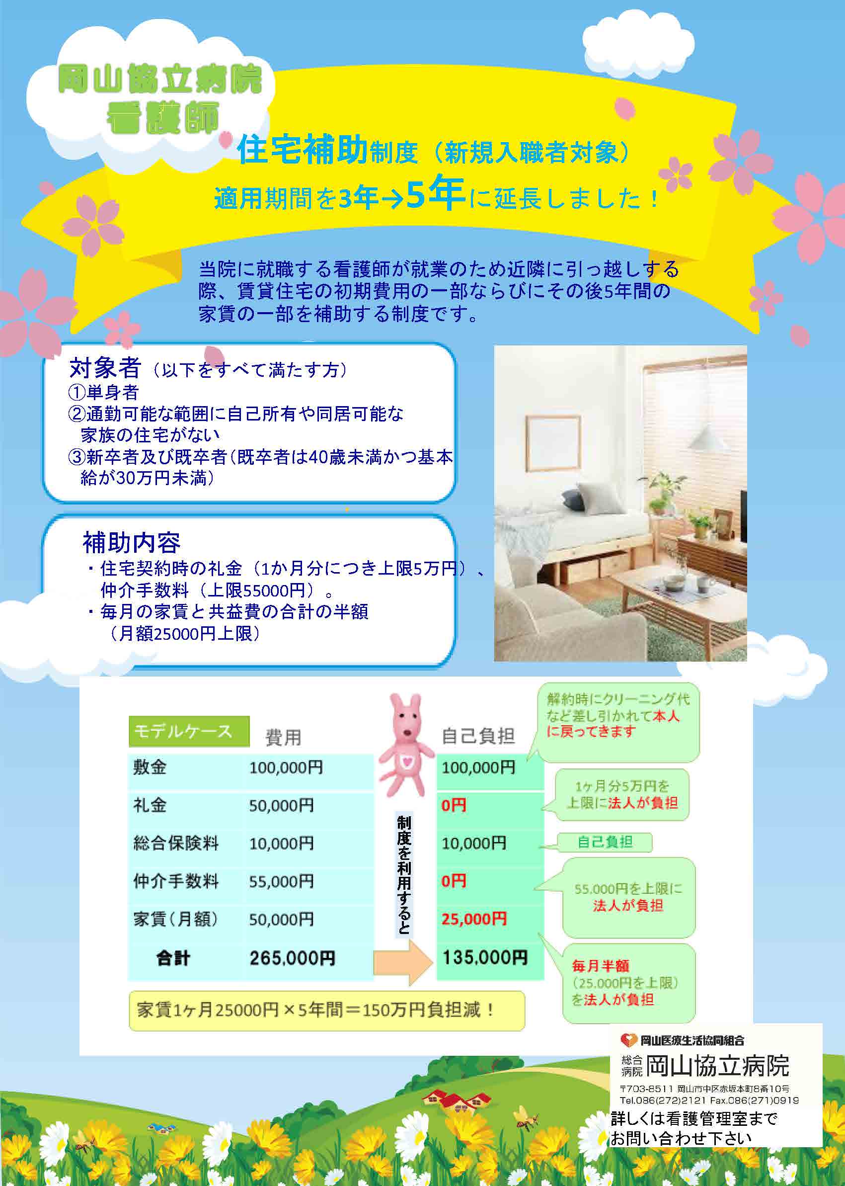 【岡山協立病院看護部】住宅補助制度適用期間延長について